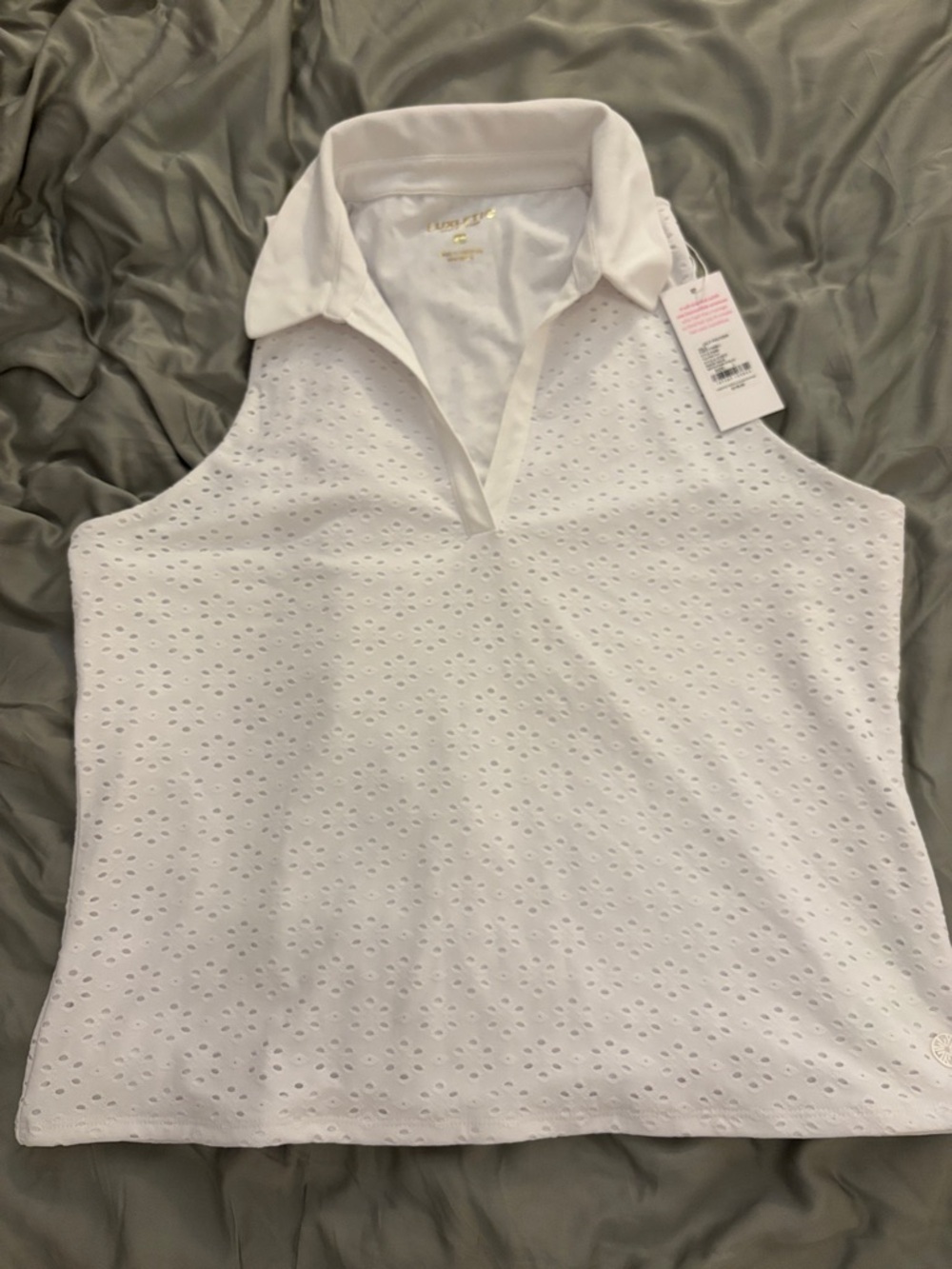 NWT Avalonna Polo Lilly Pulitzer White Eyelet Collared Tank